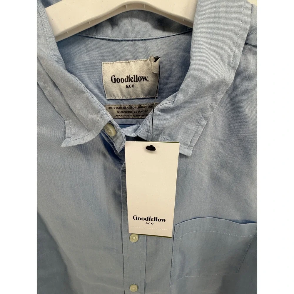 Goodfellow & Co Boys Light Blue Long Sleeve Button Shirt The Comfort Wear Size L